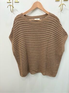 Max Studio Open-Knit Sweater Vest - Tan Brown